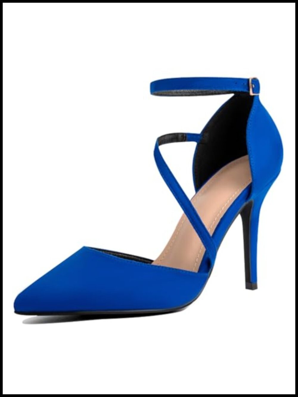 Women's Pointed Toe Stiletto Heels, D'Orsay Cross Strap Pumps, Cushioned Patent